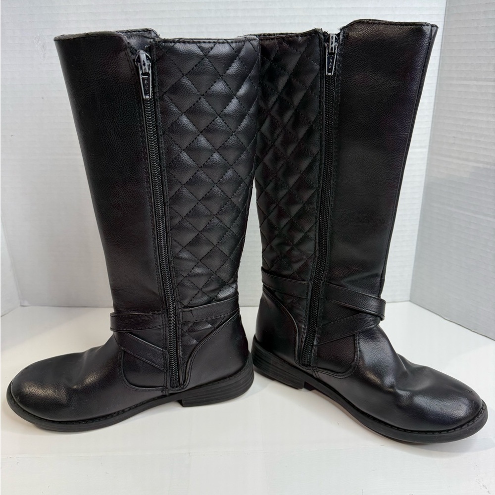 Girls Black Quilted Knee-High Boots size 1 - Picture 2 of 10